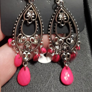 Silver/Pink Diamond Dangle Earrings